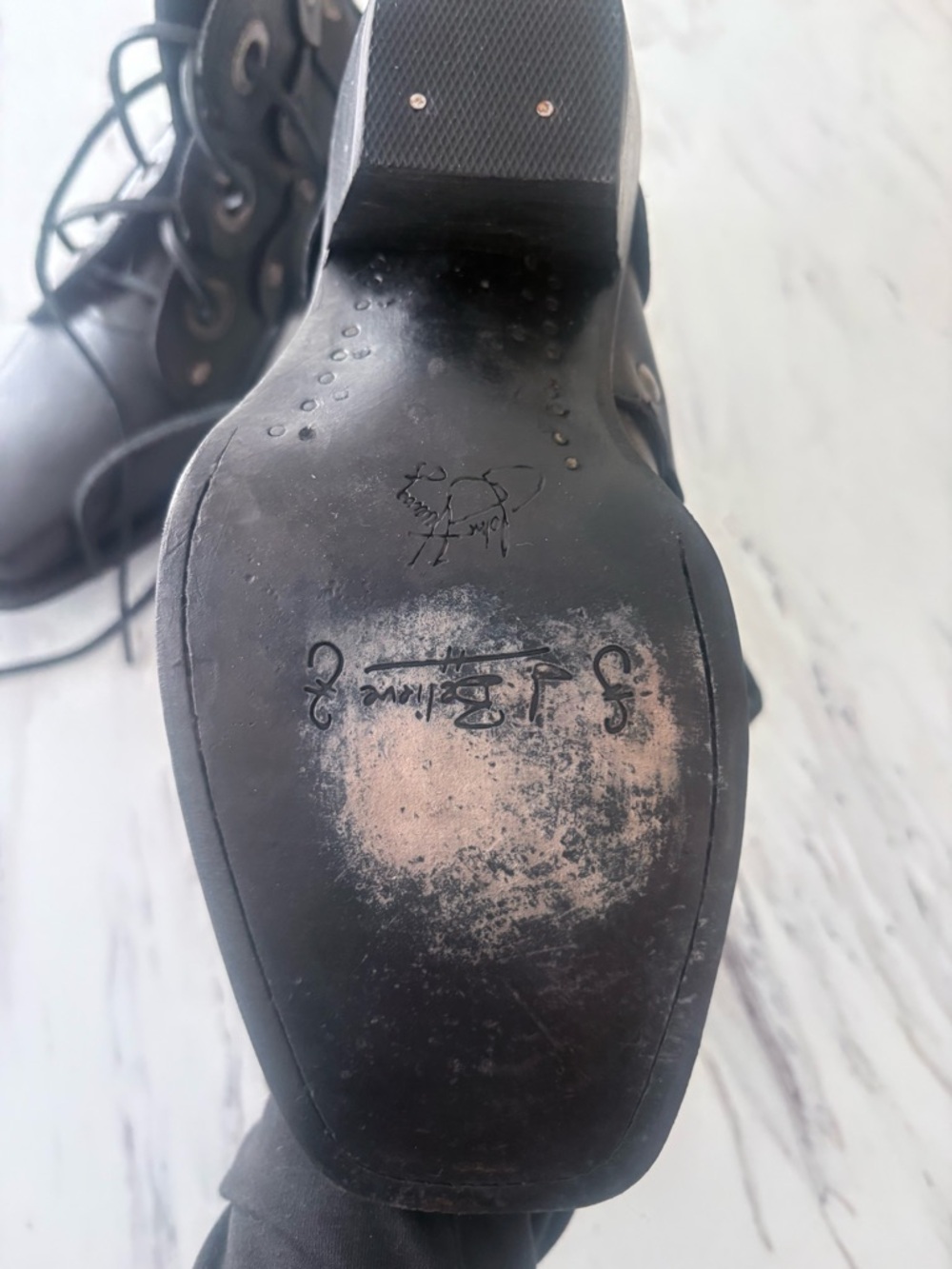John Fluevog Emmylou Harris Boot - Black Leather Ankle Boots with Logo Insole - Picture 5 of 10
